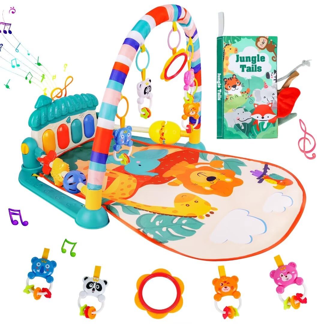 Baby Gym Play Mat, Infant Play Mat and Activity Gym, Baby Play Piano Gym, Musical Activity Center for Baby, Play Mats for Babies and Toddlers, Tummy Time Mat Toys 0-3-6-12 Months(Green)