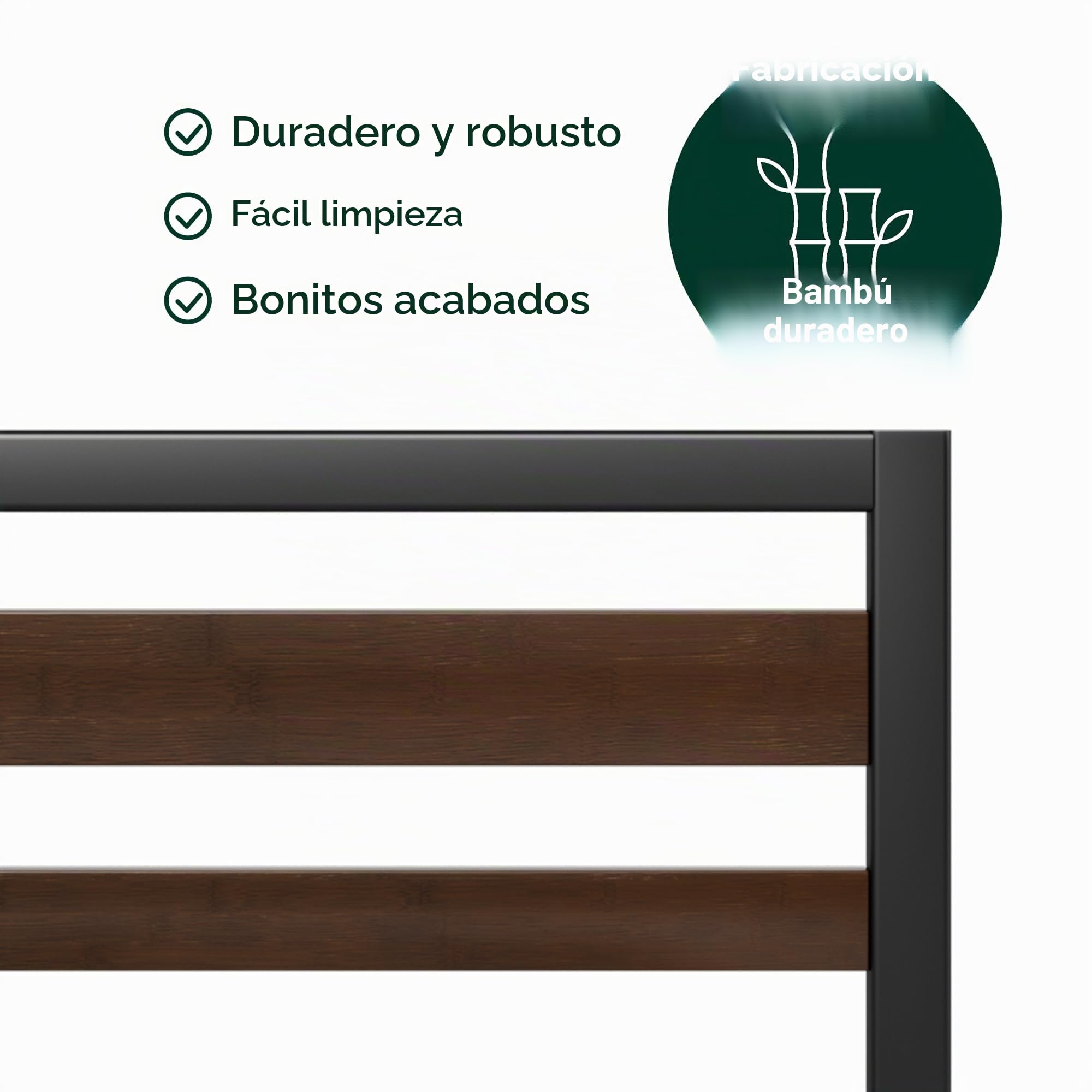 Cama de 140 x 190 cm, somier, de bambú y Metal, con cabecero de Cama, de fácil Montaje, Altura 80 cm, sin somier, Color Negro y marrón