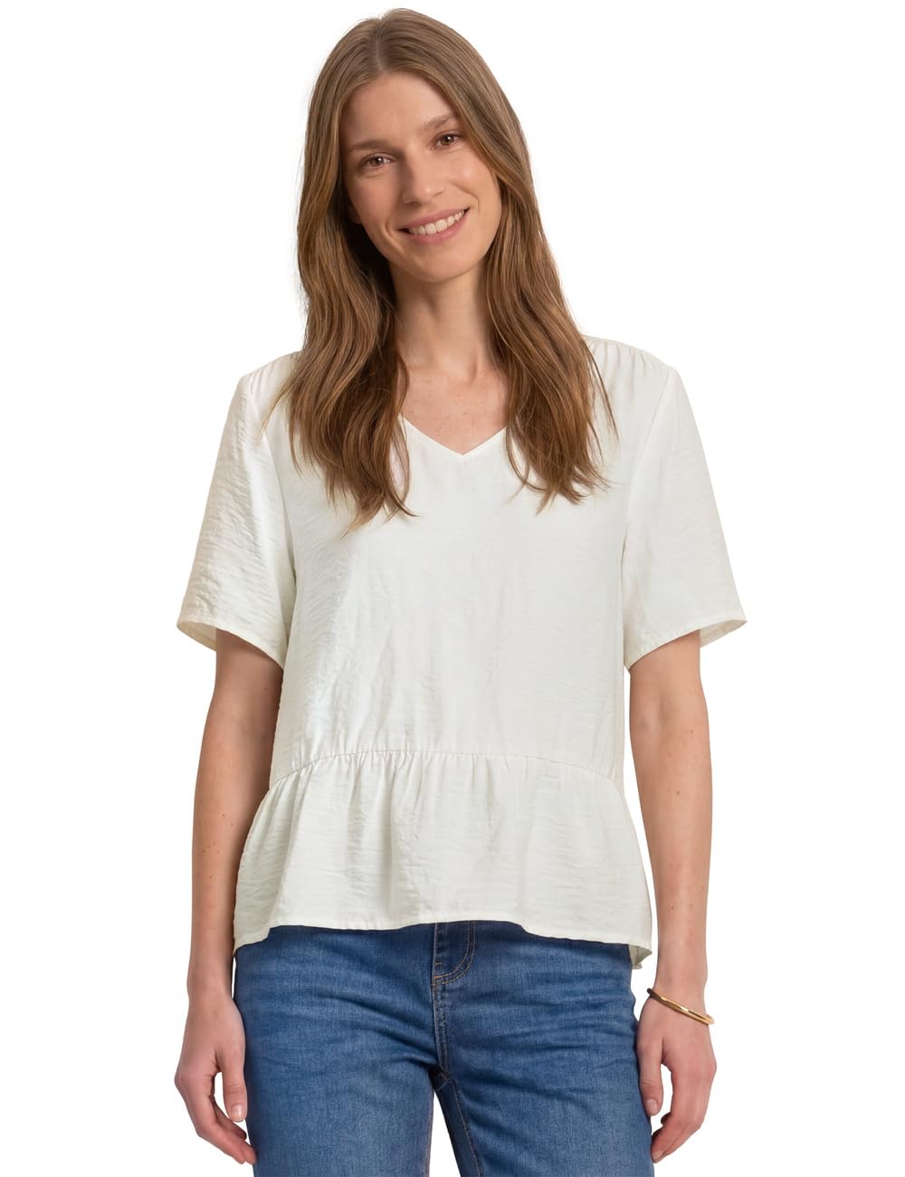 Street One Women's 3413372 Short-Sleeved Blouse with V-Neck and Peplum (Pack of 1), Off White, 20