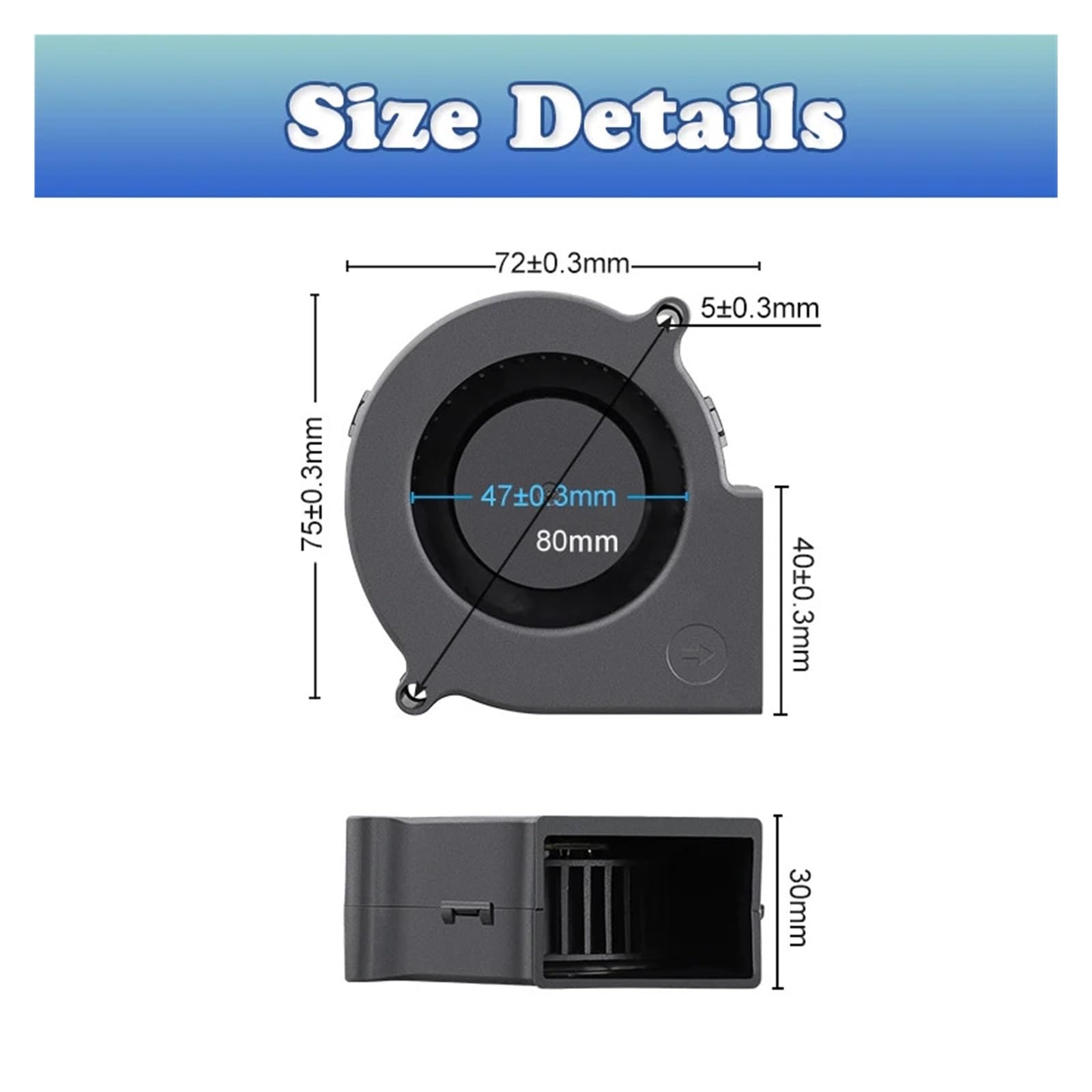 2 szt. DC 5 V 12 V 24 V USB 2Pin 7530 Odśrodkowy wentylator dmuchawy chłodzącej z przepływem powietrza(12V Sleeve 2Pin)
