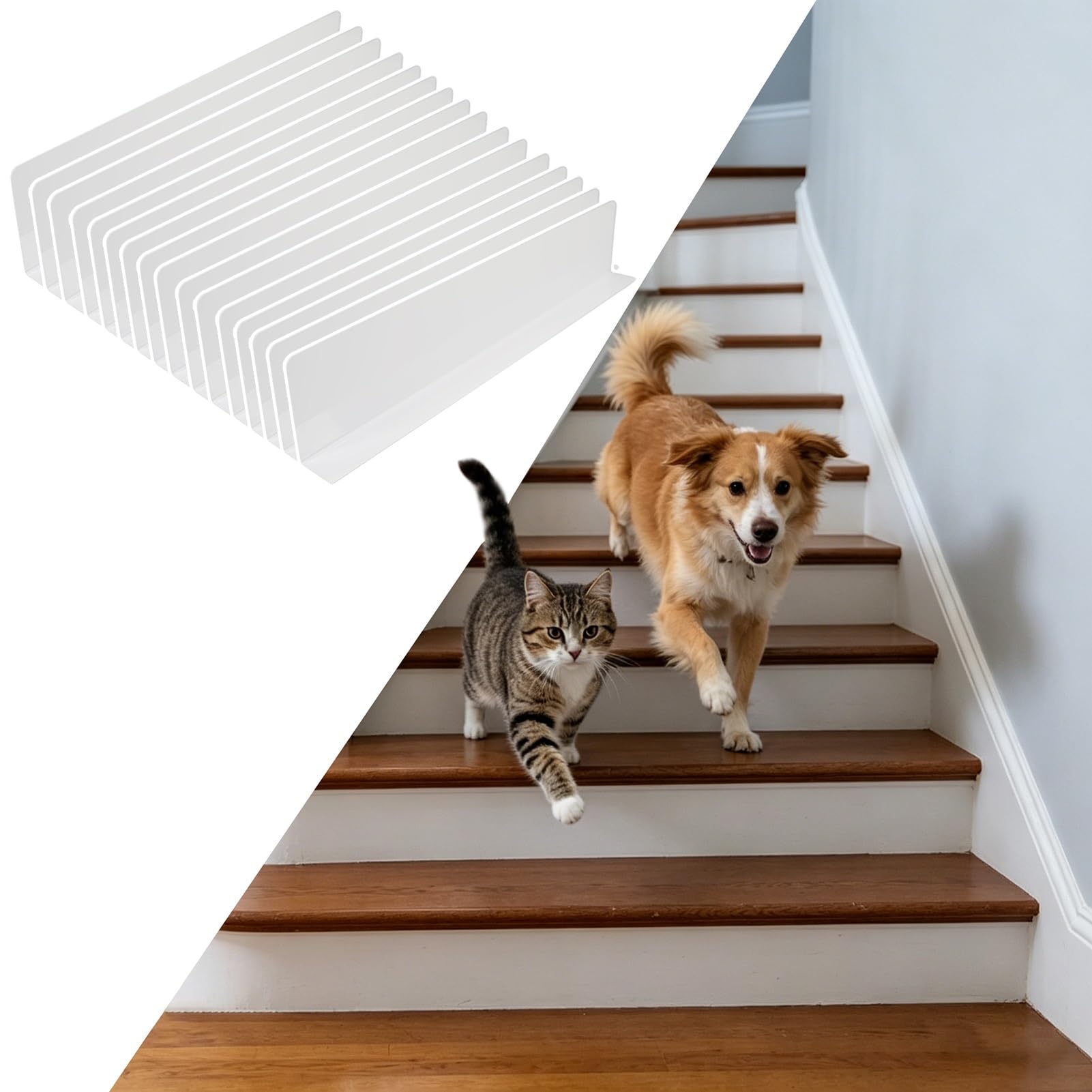 Set of 16 Stair Gap Blockers Filler White, Floating Stairs Barrier Bumpers for Cat Dog, 20 32 39 47 in Long under Couch Crevice Shield Stopper(20x12in (50x30cm))