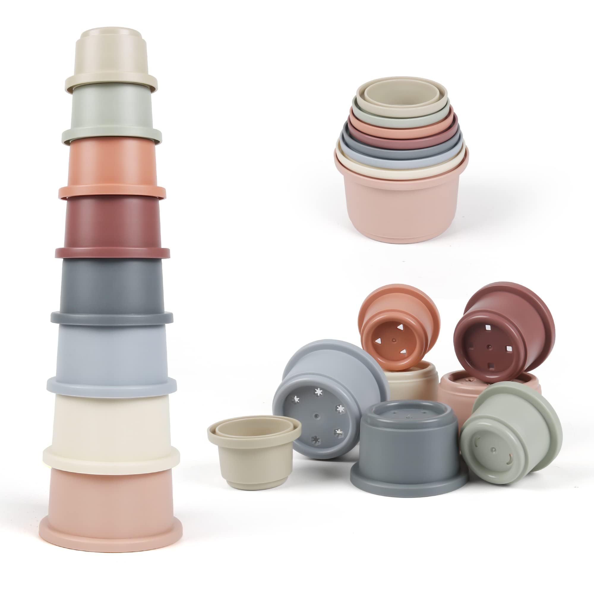 Vasos apilables para bebés, juguete de baño Montessori para niños pequeños de 1 a 3 años, 8 vasos apilables con números para bebés de 6 a 12 meses, baño educativo temprano al aire libre, regalo
