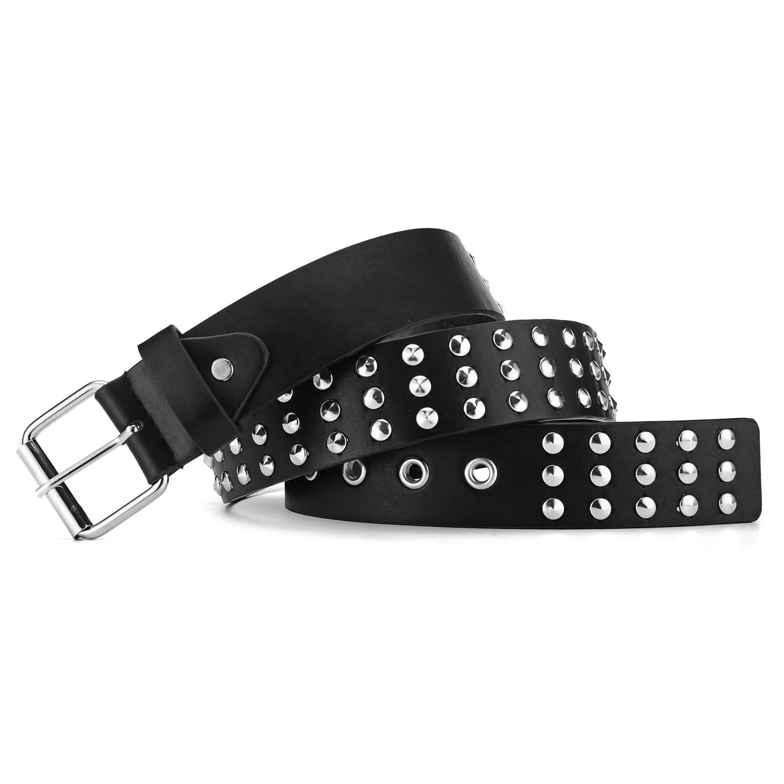 Tqcplfdiddo Women's Black-Rivet Studded Belts Y2k Stud Punk Rock Woman Girls Black Waist Belt For Cosplay Halloween