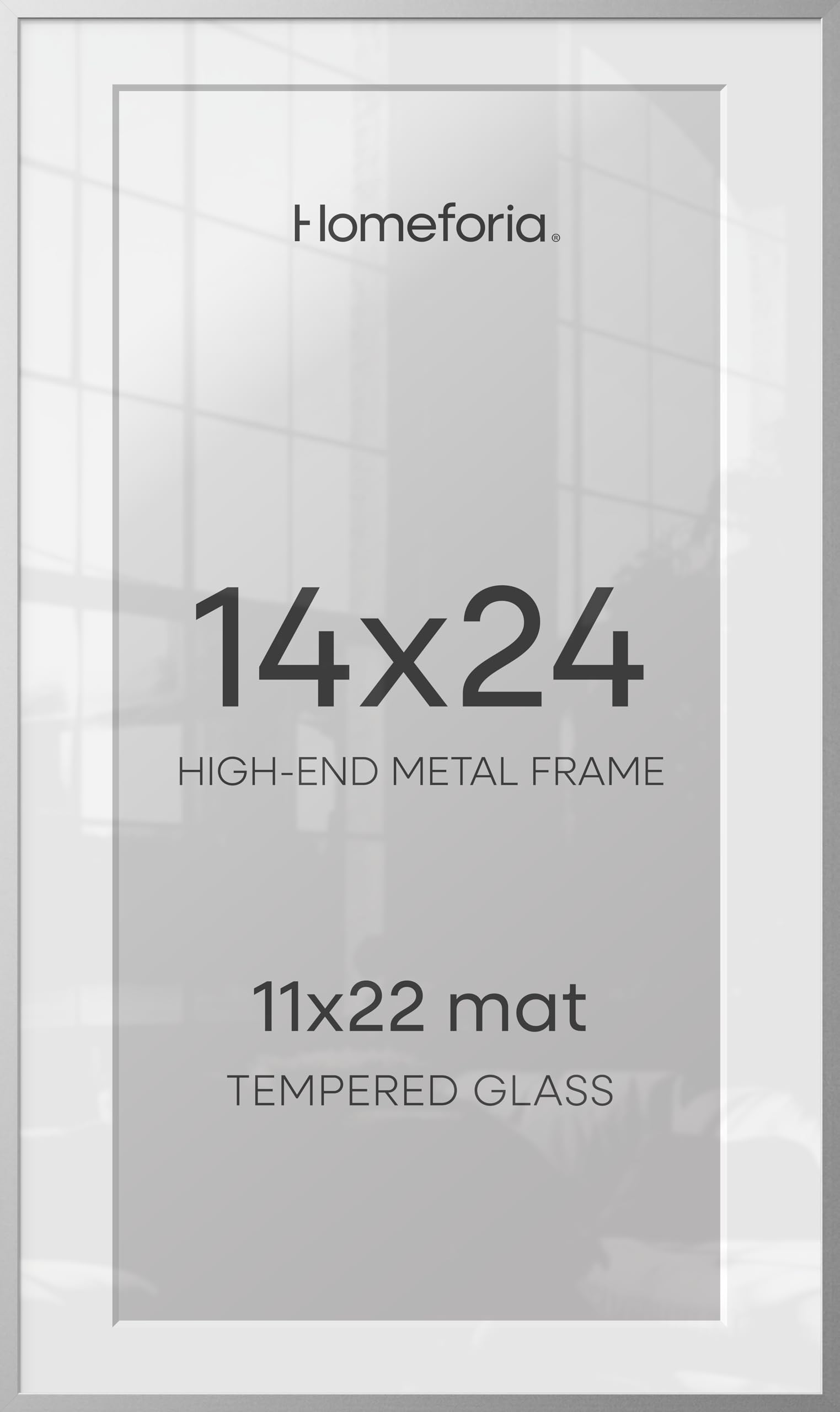 Homeforia 14x24 Silver Picture Frame, High-End Metal, 11x22 Mat, Glass | High End Aluminum, Tempered Glass, Acid-Free 11x22 Removable Mat, 14x24 in Edge-to-Edge Display 24x14, Wall Kit, Set Of 1