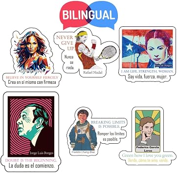 1step2dream Hispanic Heritage Month Stickers Bilingual Set - Motivational Quotes from 50 Influential Latin Icons for Journals, Students & Spanish Learners