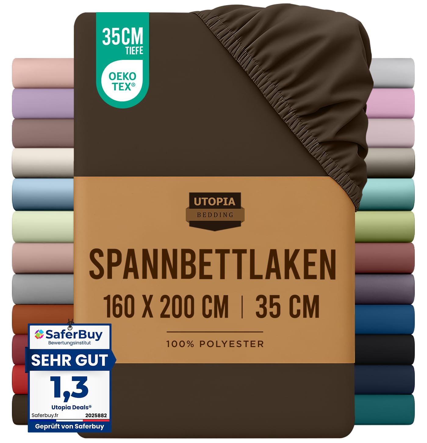 Utopia Bedding - Spannbettlaken 160x200cm - Braun - Oeko-Tex Zertifiziertes Gebürstete Polyester-Mikrofaser Spannbetttuch - 35 cm Tiefe Tasche
