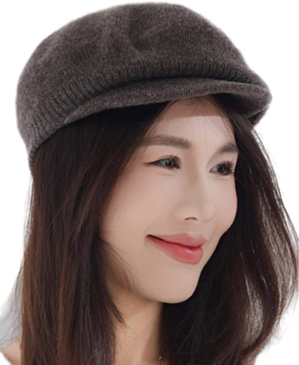 Slouchy Newsboy Cap Winter Hats 100% Cashmere Soft Warm Beanie Hat Ladies Knitting Skull Beanies with a Brim D512