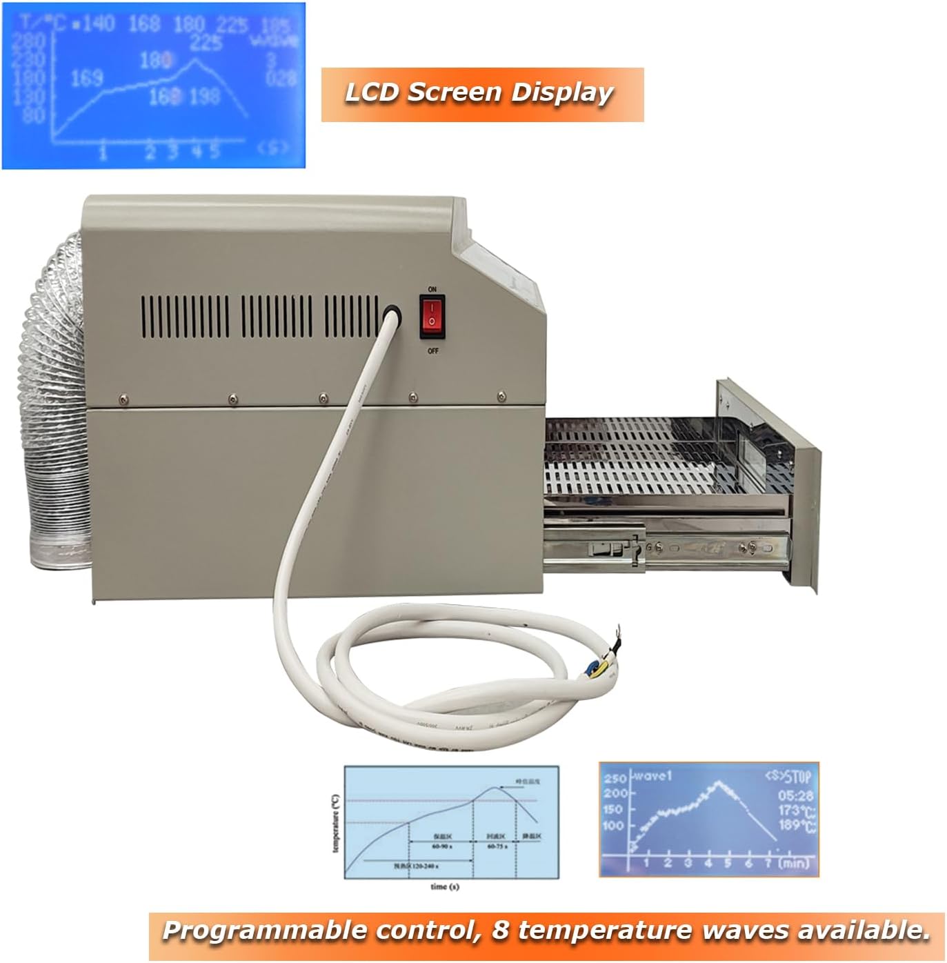 INTSUPERMAI Reflow Oven T-937M Micro-computer Control Reflow Soldering Machine with 11.4x14.76in or 12.4x14.76in Soldering Area Drawer Type lead/Lead Free Reflow Soldering Machine 110V 2300W