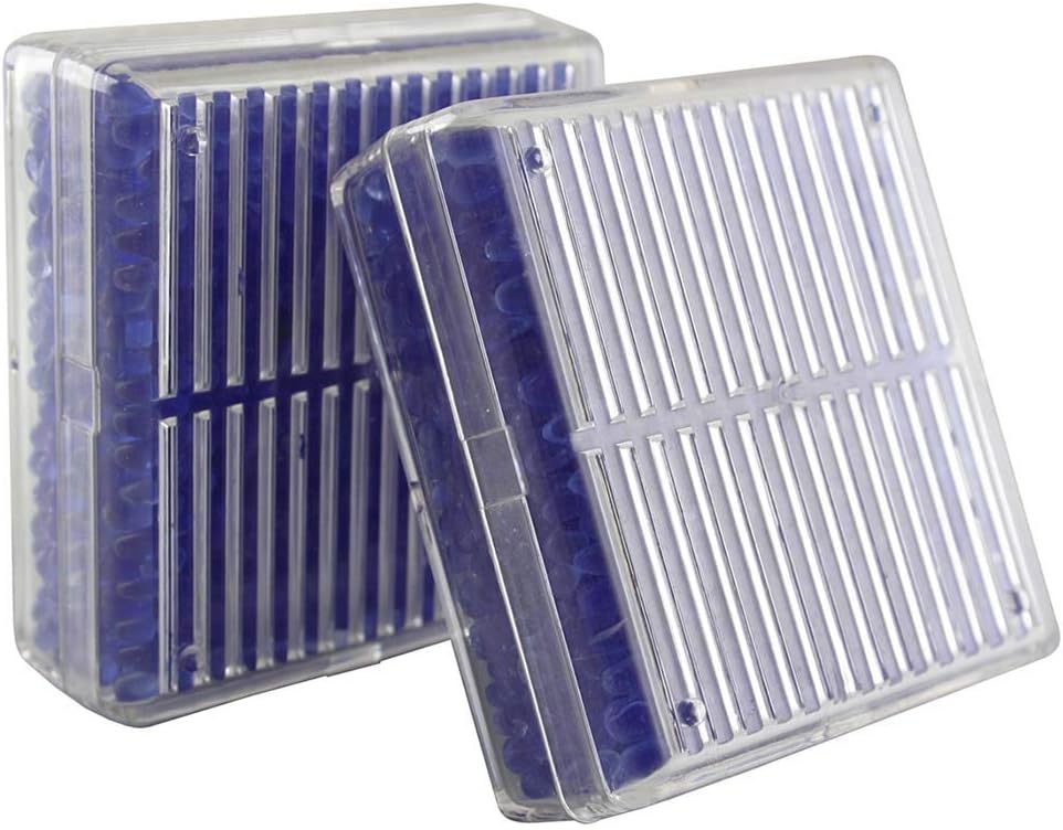 EXMAX Blue Indicating Silica Gel Beads(2-4mm) Desiccant Functional Hard Plastic Canister Dehumidifier Moisture Absorb Box Dryer for Camera Microscopes Telescopes - 2 Pack