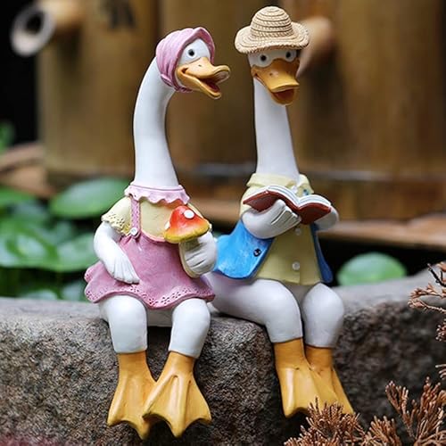 Jarpsiry JARPSIRY-20220419-10 2 Pcs Sitting Couple Duck Garden Statues Outdoor Fence Decor Cute Resin Ducks Figurine Funny Goose Lovers Sculpture thumb #5