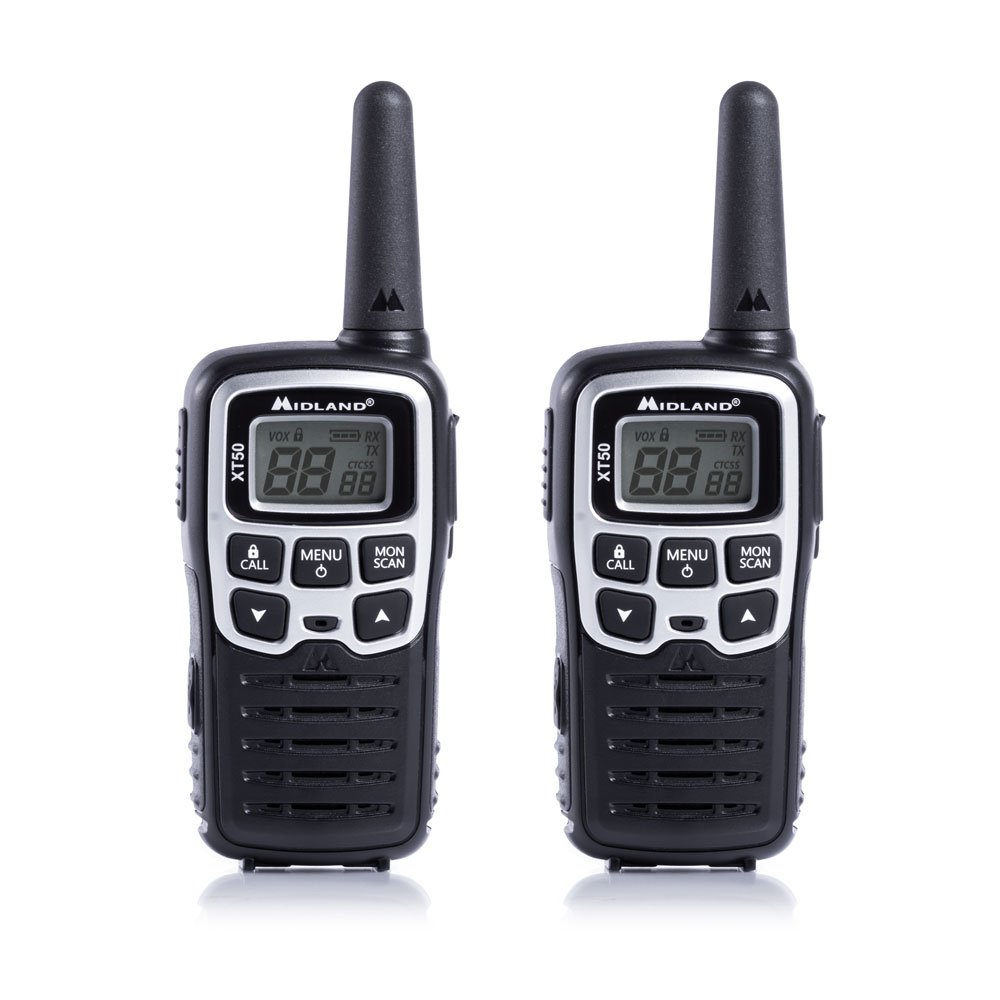 Midland XT50, Radio Walkie Talkie a Ricarica Rapida, 24 canali PMR446 senza licenza, 8 km di Portata, 38 Toni CTCSS & Microfono, MA21-L PRO con cavo spiralato