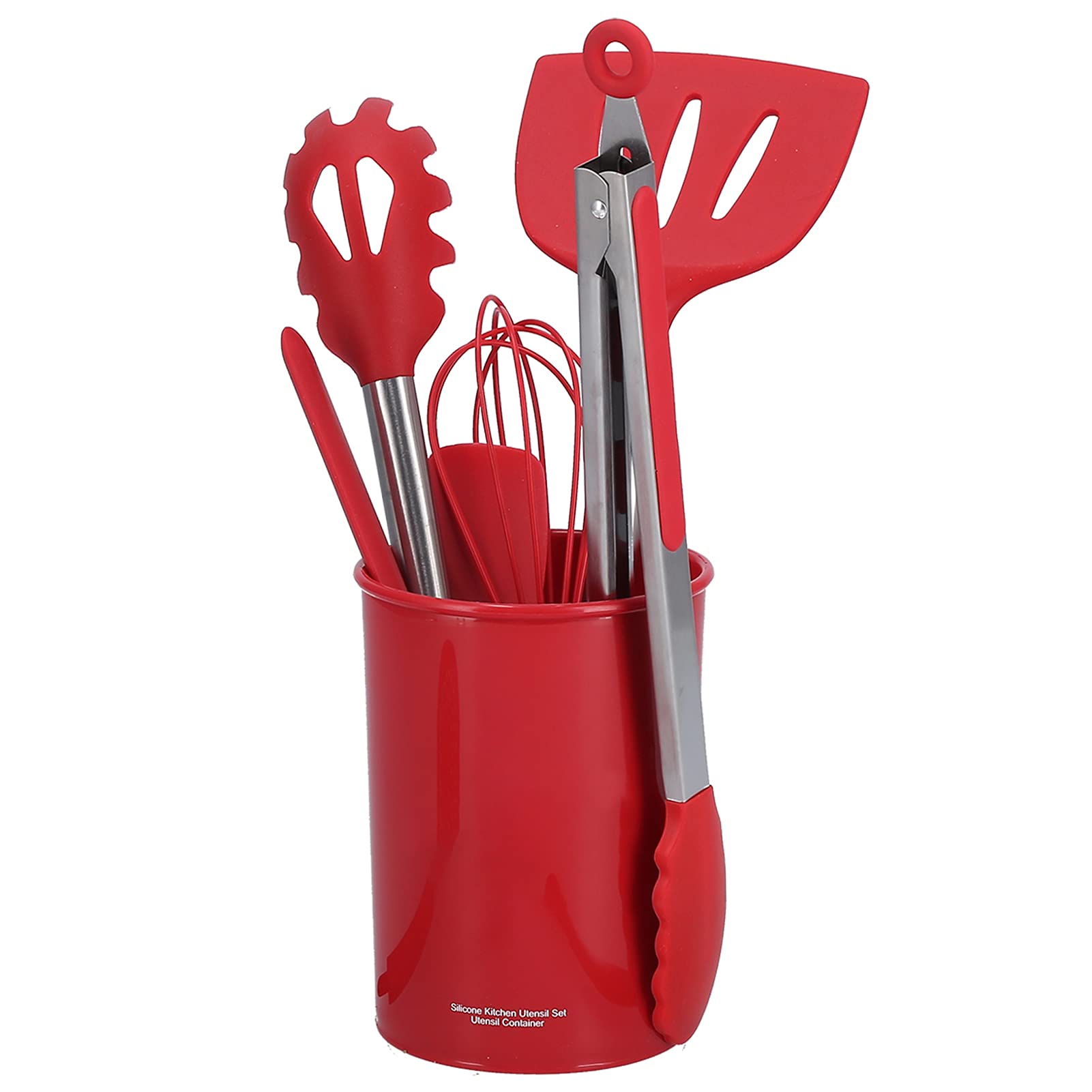 15-teiliges Silikon Küchenutensilien Set mit Edelstahlgriff, Pfannenwender, Schöpflöffel, Kochlöffel, Küchenhelfer für die tägliche Küchenarbeit (all red)