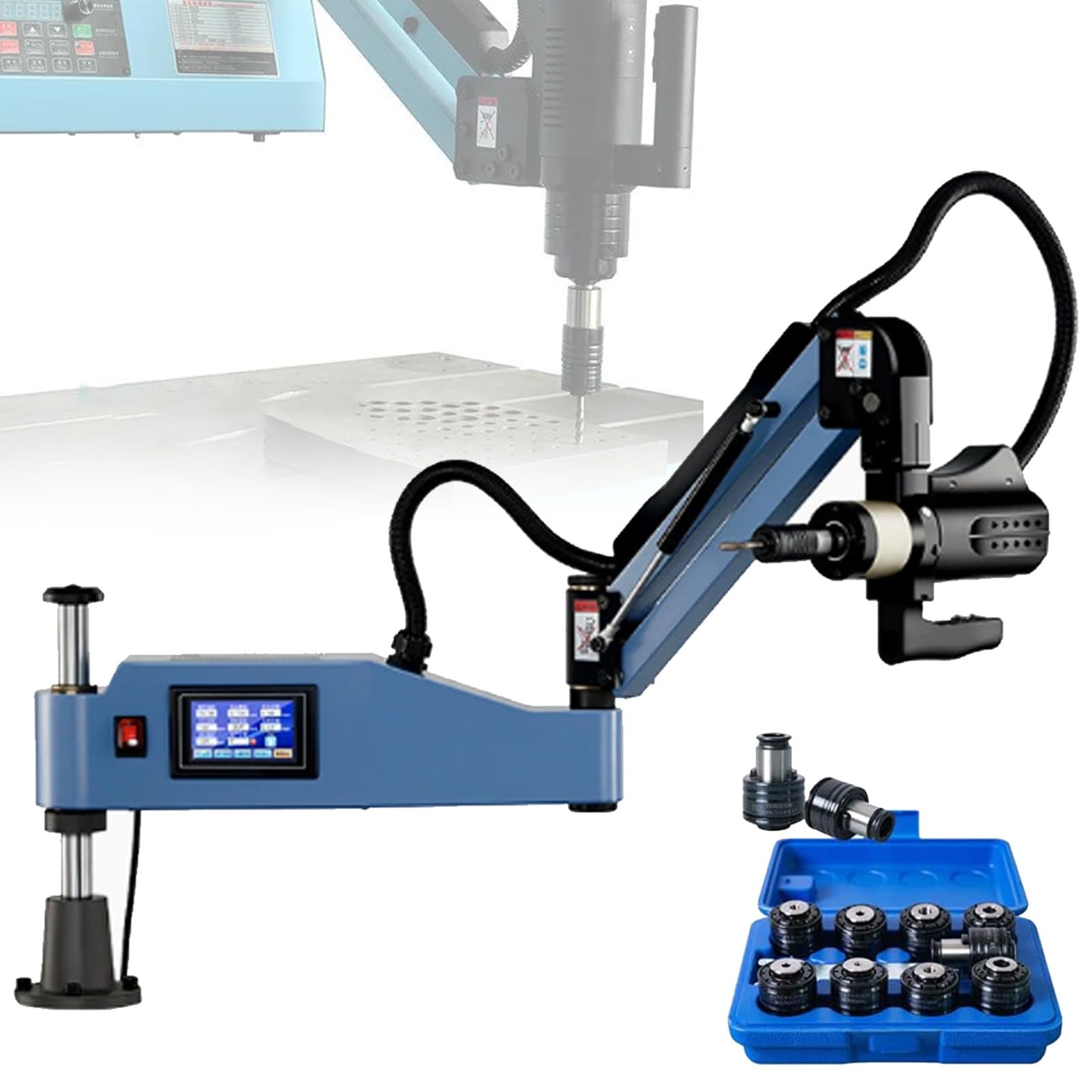 Máquina de roscar eléctrica táctil, máquina de taladrar y roscar con servomotor, incluye 8 boquillas de sujeción; para la fabricación de maquinaria, maquinaria de moldes y otras industrias. M3-16E