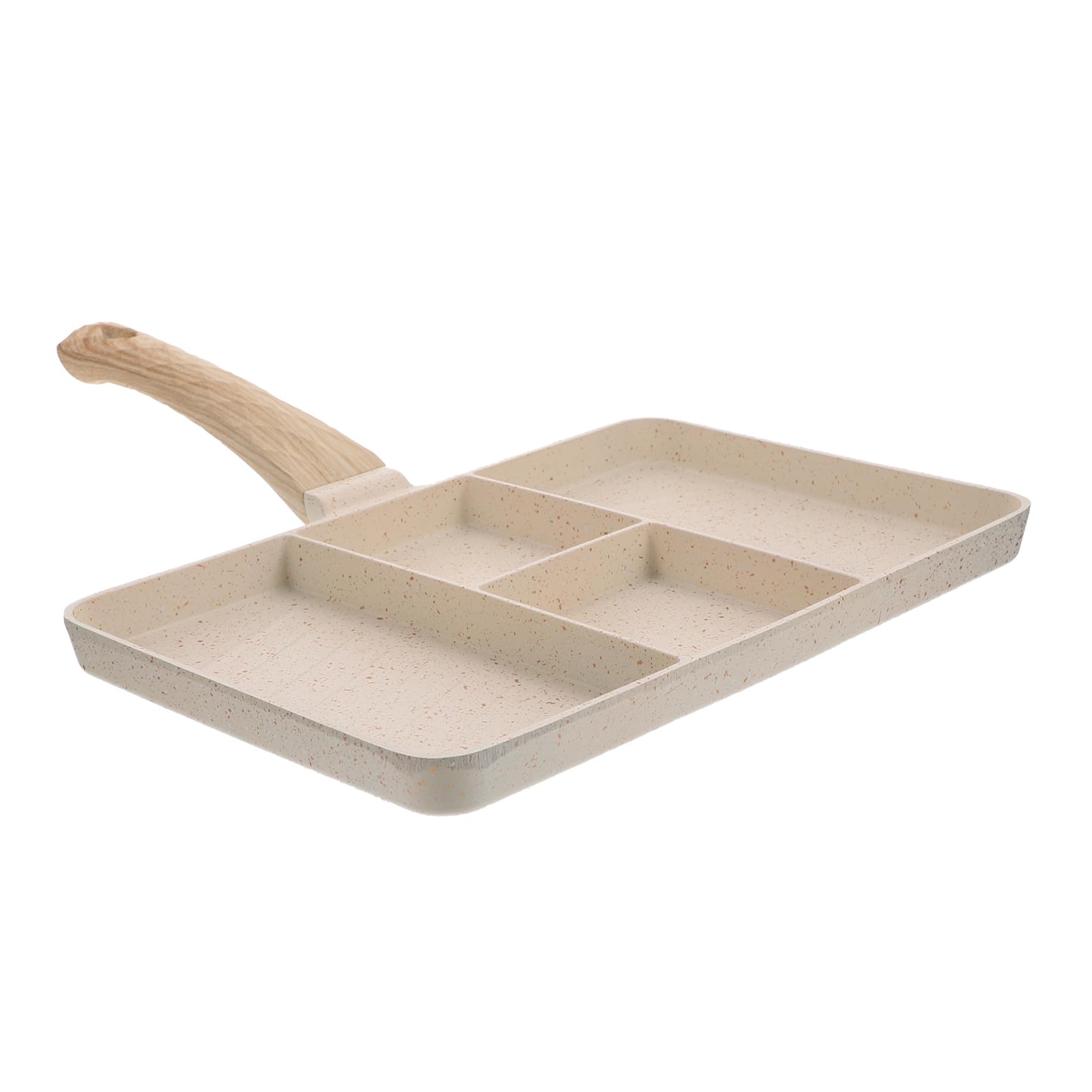 Padella per Uova al Tegamino Beige in Lega di Alluminio Manico | Fondo Scanalature Multiple, Impugnatura in Legno Anti-scottatura, Facile da Pulire