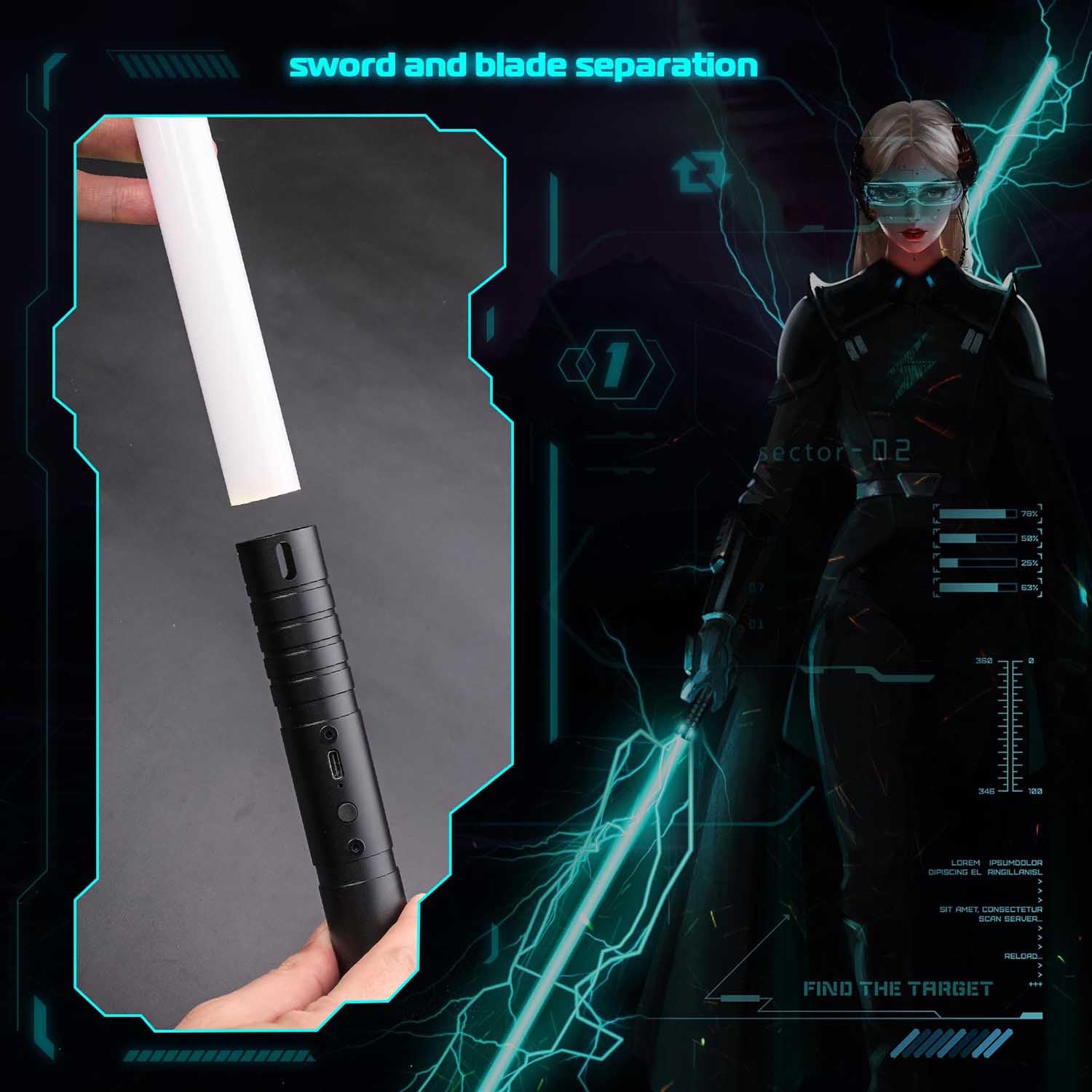 Sabre Laser pour Enfants, 2 Pièces Lightsaber 12 Couleurs Sabre Lumineux, Epées Laser Rechargeable avec Son, Costume Cosplay d'halloween, Jouet pour Enfants (1 PC)
