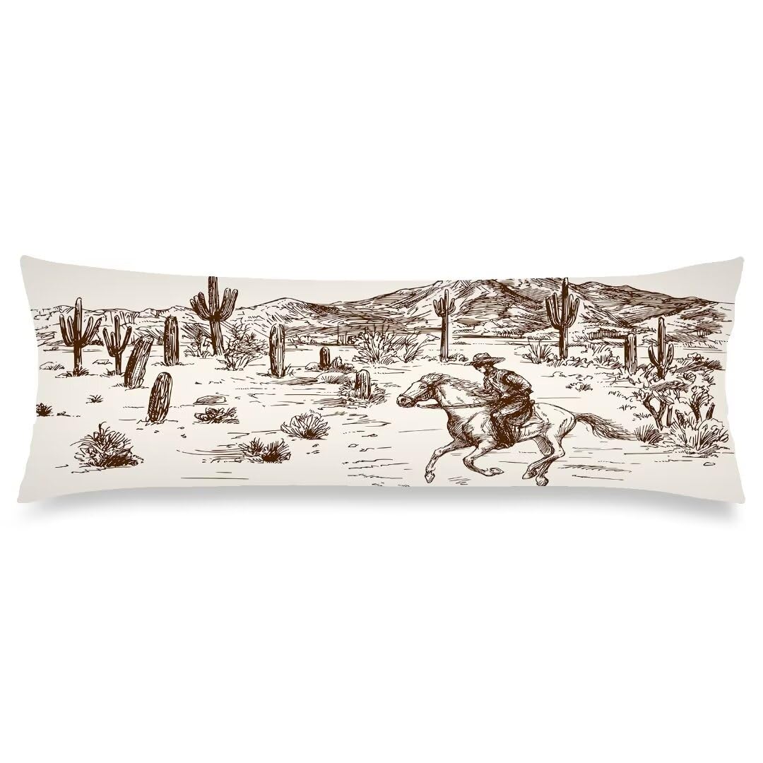Cowboy Body Pillow Cover Western Throw Pillow Covers Country Theme of American Wild West Desert Cowboy Cushion Long Pillowcase with Zipper Decorative