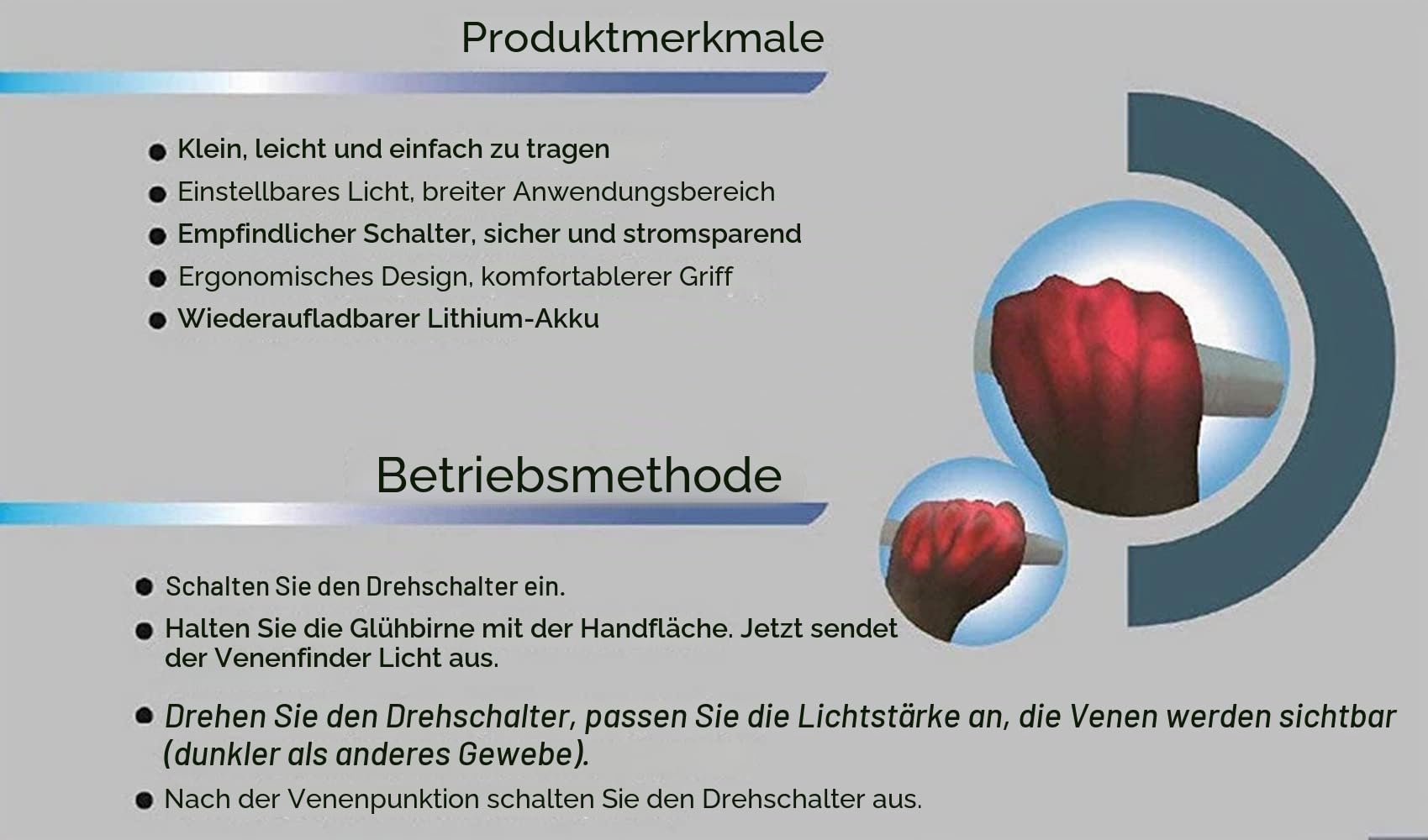 Venenfinder, Infrarot-Venenfinder-Anzeige-Scanner, tragbares medizinisches Handgerät für Krankenpfleger und Ärzte, Punktions-Bildgebungs-Gefäßfinder, Venen-Beleuchtungs-Ortungs-Detektor für Erwachsene