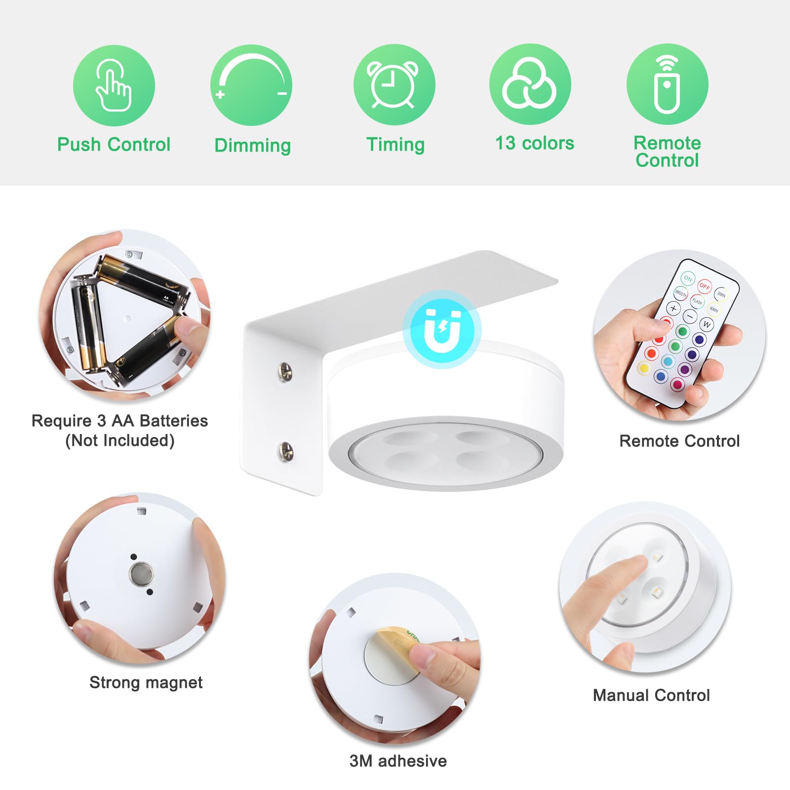Gitekain Éclairage LED Sans Fil Pour Tableaux - Lumière Murale Dimmable RGB Avec Télécommande, 3.39x1.18 Pouces