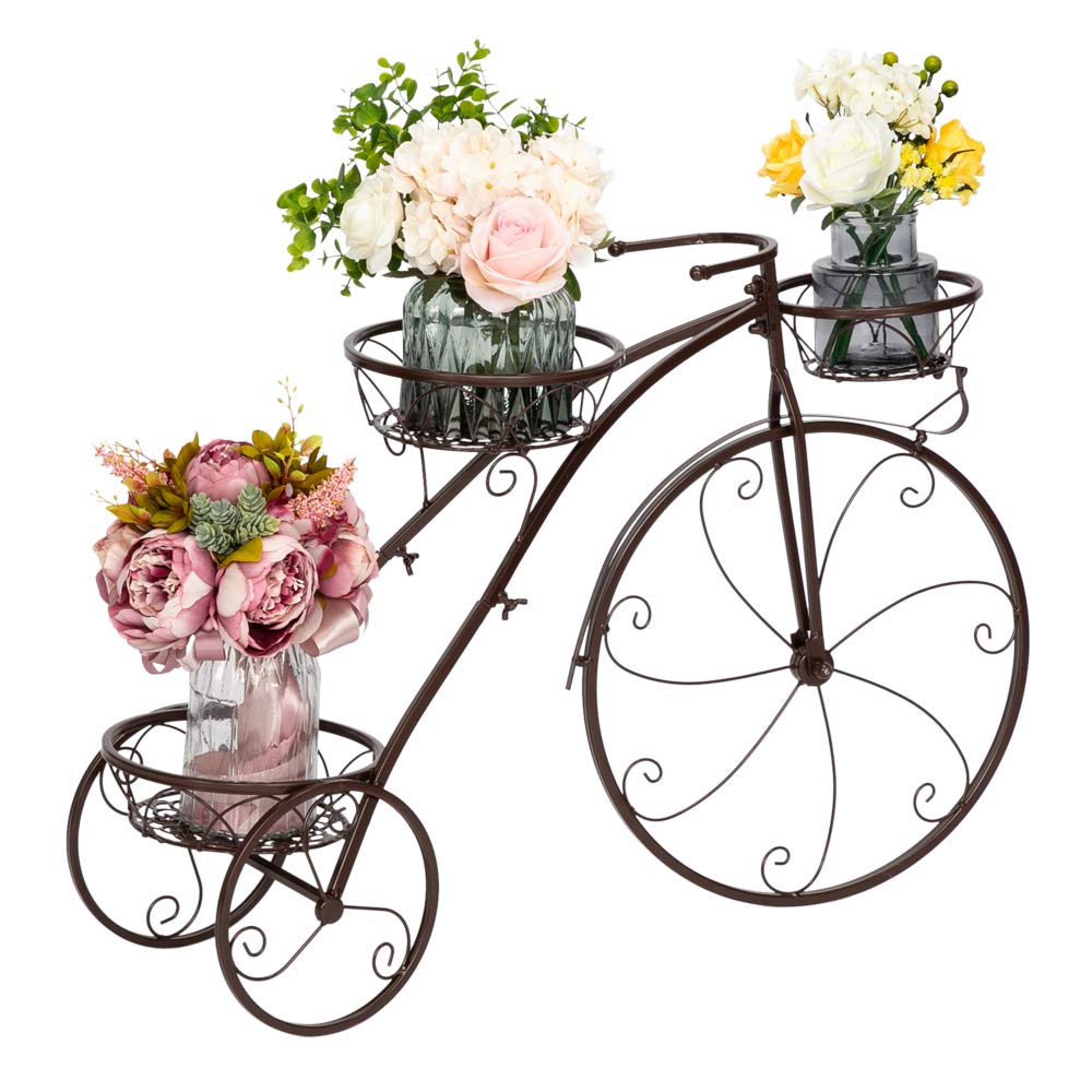 (incomplete)VINGLI Tricycle Plant Stand, Flower Pot Cart Holder Patio Stand Holder Outdoor Displaying Plants Flowers (Bronze)