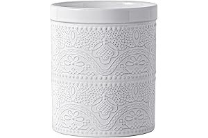 FUN ELEMENTS Kitchen Crock: Super Large Utensil Holder for Ultimate Kitchen Organization (Bright White)