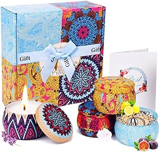Scented Candles Gift Set Candles Gifts for Women 4 Cans Made of Natural Soy Wax Portable Travel Tin Candle Gifts for Aromatherapy Bath Yoga Mom Gifts
