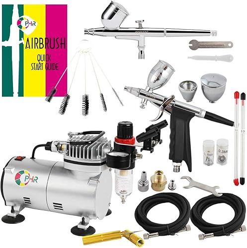 OPHIR Compresor de aire 110V PRO con 2 unids aerógrafo pistola pintura para modelo, hobby, decoración de tartas, maquillaje