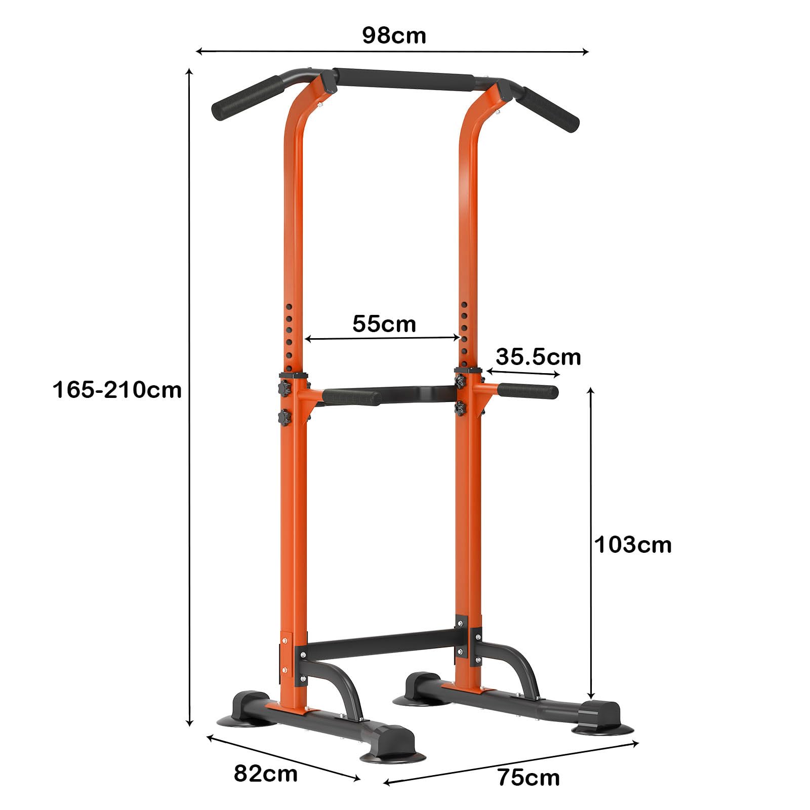 DlandHome - Silla romana con musculación, ajustable, dips, tracción, barra de tracción en pie, tracción en la torre estación de tracciones dips abdominales, reposabrazos, fitness, color naranja