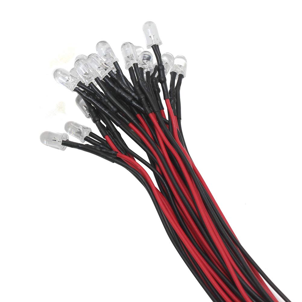 20Pcs 5mm LED Pre Cablati Diodi ad Emissione Luminosa DC12V + 20Pcs 5mm Supporto in Plastica del Diodo (Bianco Caldo)