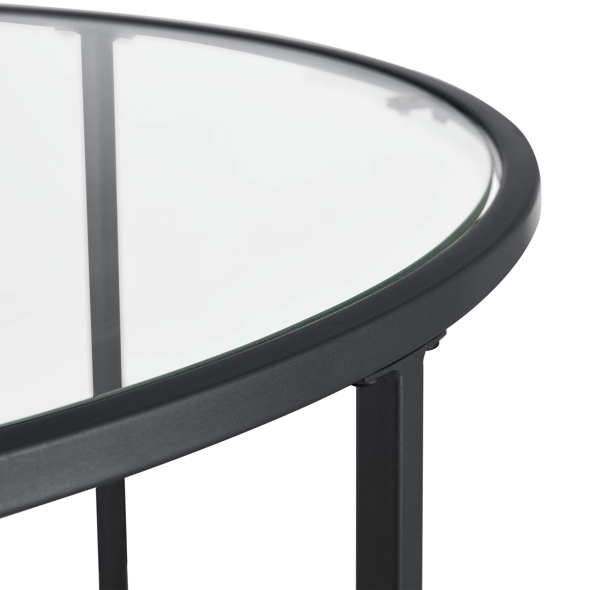 [en.casa] Tavolino Rotondo da Salotto con Piano in Vetro Tavolo Basso Circolare da Caffè con Telaio in Acciaio per Soggiorno Sala Ø 84 x 46 cm - Nero
