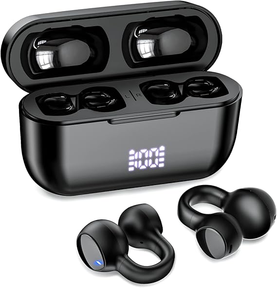 【2023年新しい体験 空気伝導イヤホン】bluetoothイヤホン Casyo 耳挟み式 空気伝導 耳を塞がない ワイヤレスイヤホン LEDディスプレイ表示 骨伝導イヤホンさらに進化 Bluetooth5.3+EDR技術 最大35時間音楽再生 USB Type-C急速充電 ENCノイズキャンセリング マイク内蔵 ブルートゥースイヤホン Hi-Fi音質 快適な装着感 耳掛け式 耳を飾るアクセサリー 鼓膜の損傷を防ぎ 超軽量 単体3.5g ぶるーとぅーすイヤホン Type‐C急速充電 物理ボタン 誤操作防止 自動ペアリング 瞬時接続 防水 片耳/両耳 iPhone/Android適用 ビジネス/仕事/ZOOM/WEB会議通勤/通学/音楽/ゲーム/スポーツ 日本語取扱説明書付き（ブラック）