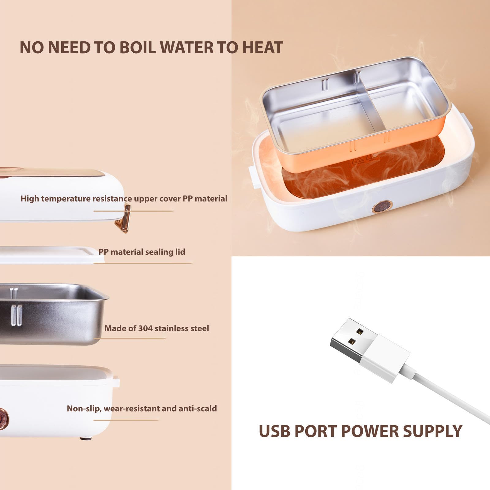 Fiambrera Electrica 24v Camion Adecuado para Portátiles De 12 V/24 V, Fiambrera Trabajo Aislamiento Térmico De Larga Duración Alimentado por USB, Fiambreras Comida Trabajo,White