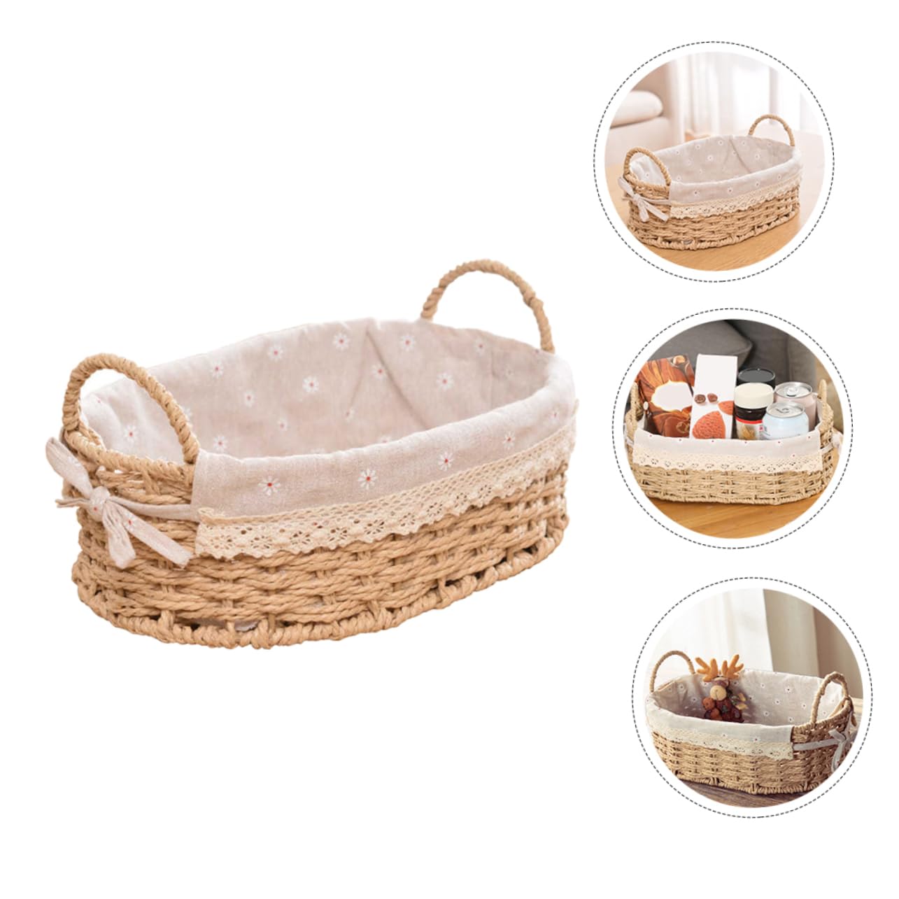 Cabilock 2pièces Panier De Rangement Tissé Main Organisateur De Bureau Élégant Pour Snacks Cosmétiques Et Accessoires Panier Décoratif Naturel Pour Maison