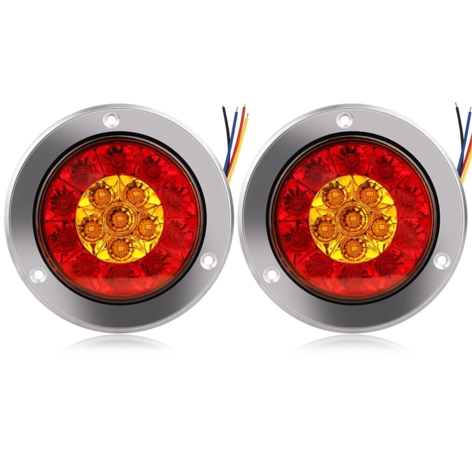 WALEQW Car Rear Lamp For Trailer Truck RV 2Pcs 12V 24V Round LED Red Yellow Tail Lamp Brake Rear Bumper Turn Signal Fog Running Light Tail Light Assembly