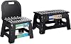 ACSTEP Folding Step Stool, Include Extra Wide Heavy Duty Stepping Stool and Back Support Foldable Step Stool Black