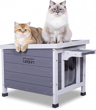 GEGURI Large Insulated Outdoor Cat House for Cats & Rabbits - Weatherproof Hutch with Thermal Layer, Elevated Floor & Asphalt Roof