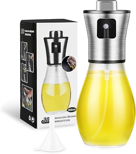 Pulverizador de aceite para cocinar, rociador de niebla fina de aceite de oliva - Botella Mister de 6.8 fl oz para cocinar, hornear y freidora de