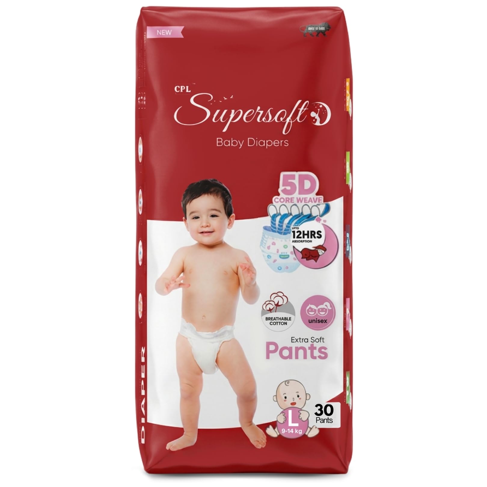CPL SUPERSOFT Baby Diaper Pant Style | Up to 12 Hours Absorption | 9-14 Kg | Pack of 1 - L (30 Pieces)-image-4
