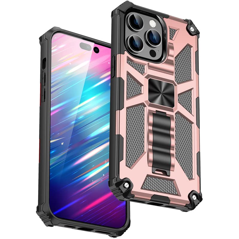 ODEYDO Coque pour iPhone SE 2020 / SE 2022 / iPhone 7 / iPhone 8, Rose Antichoc de Qualité Militaire avec Béquille et Support de Voiture Magnétique -...