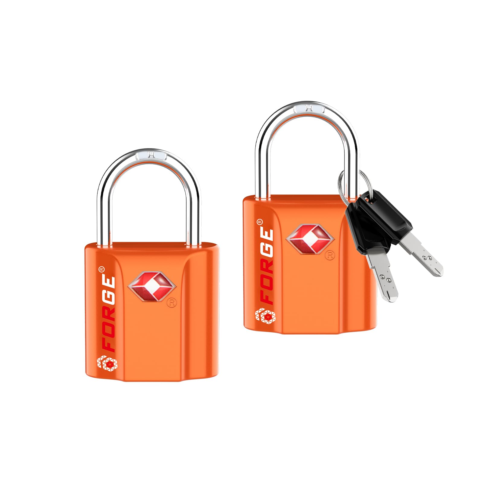 Forge TSA Approved Luggage Locks: Ultra Secure Dimple Key Travel Locks with Zinc Alloy Body, for Luggage, Travel Cases, Backpacks Orange 2PK.