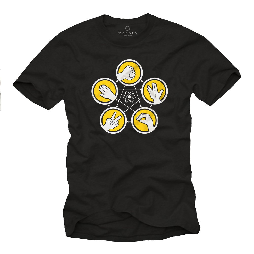 Makaya Men's Black Rock Paper Scissor Lizard Spock - Sheldon T-Shirt Funny Nerd Theory Xl