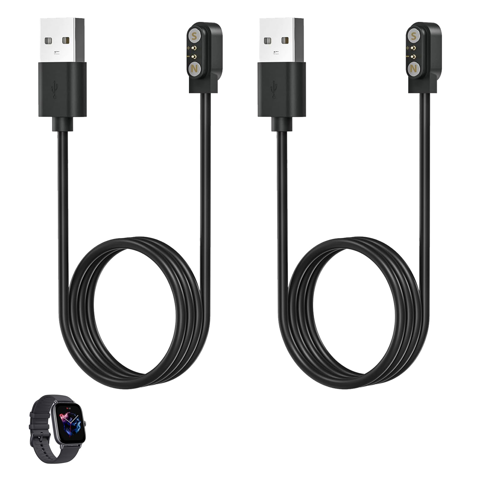 2 Piezas Cargador Smartwatch 2,84mm 2 Pines,Cargador Magnético Universal Smartwatch USB, Compatible con Mayoría Modelos de Relojes Inteligentes, Reloj Inteligente Accesorio Portátil y Seguro