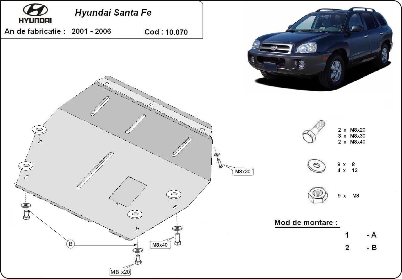 Protección metálica bajo motor compatible con Hyundai Santa Fe - (2001-2006)