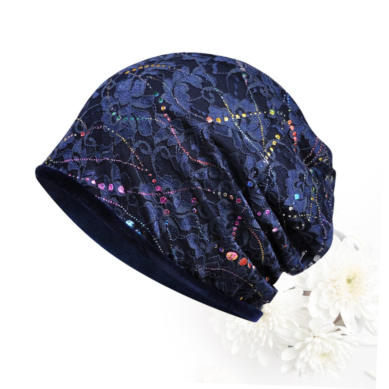 2piezas Turbante De Encaje Transpirable Para Mujer Gorro Flexibles y Práctico Para Uso Diario Sombrero De Moda Diseño Hollow Color Azul