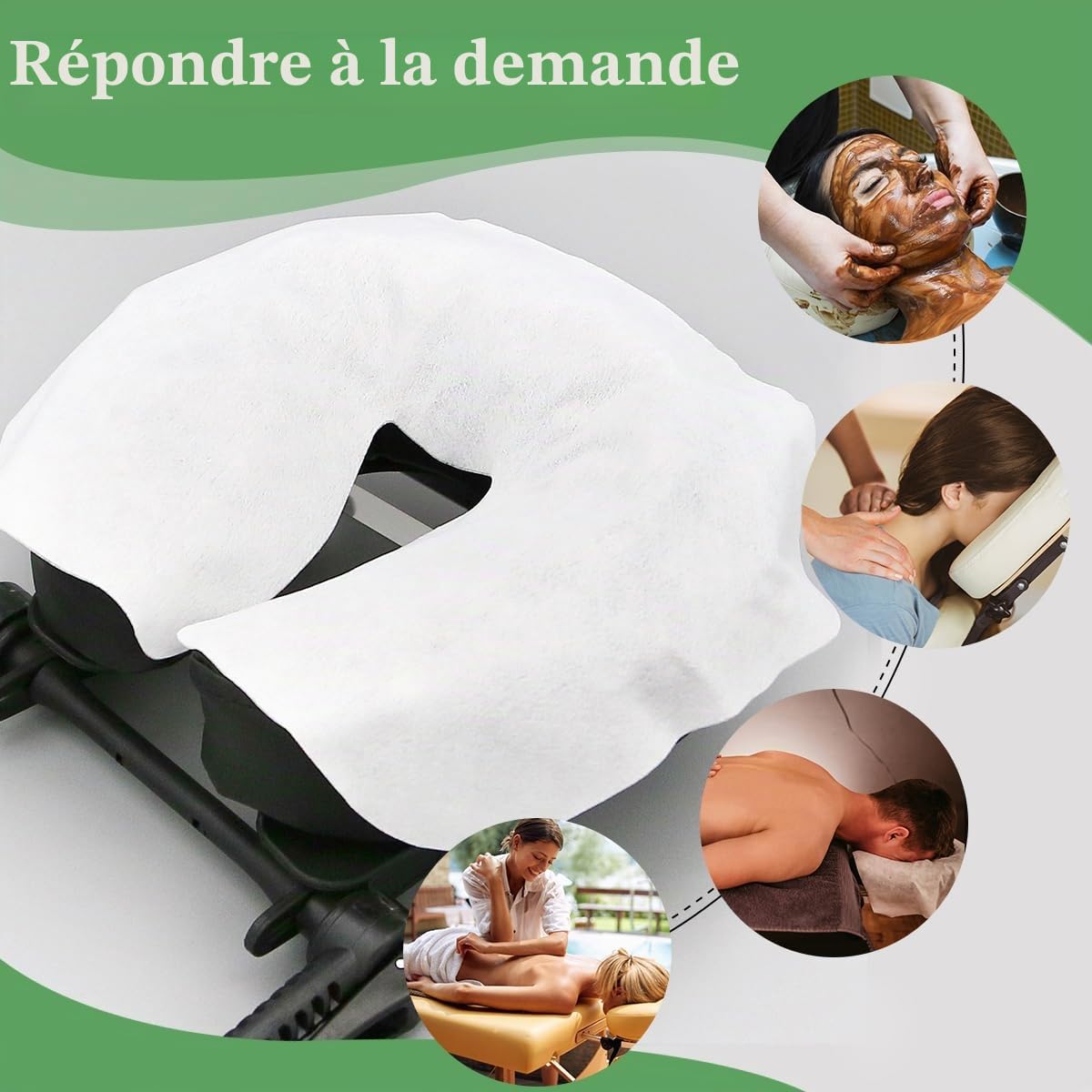 500pcs Coussin Facial Jetable de Massage, Protege Têtière pour Table de Massage, Coussin Jetable pour I'appui-tête de la Table de Massage pour Salons Beauté Spa Hôtels (26 x 37cm)