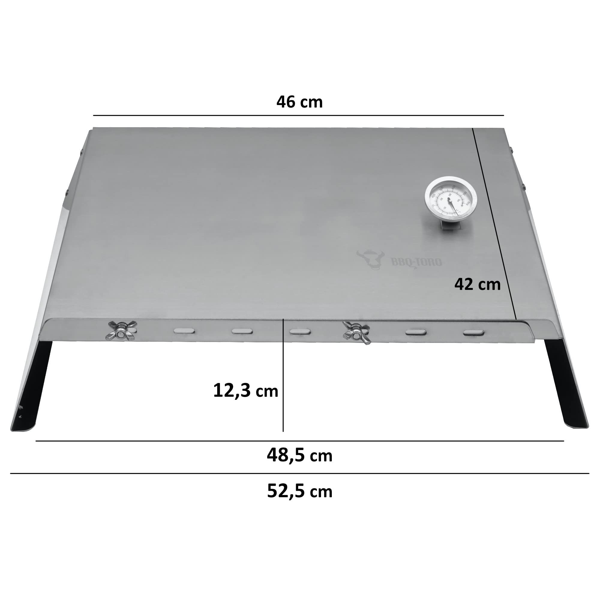 BBQ-Toro Inserto per pizza in acciaio inox con termometro, 48,5–79 x 42 x 12,3 cm, griglia a gas per pizza