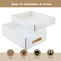 Vista 3 de 2 Pcs Rectangular Plastic Desk Organizer Tray, Desk Letter Tray, A4 Letter Size Stackable File Tray, Desktop File Paper Holder, Book Storage Rack