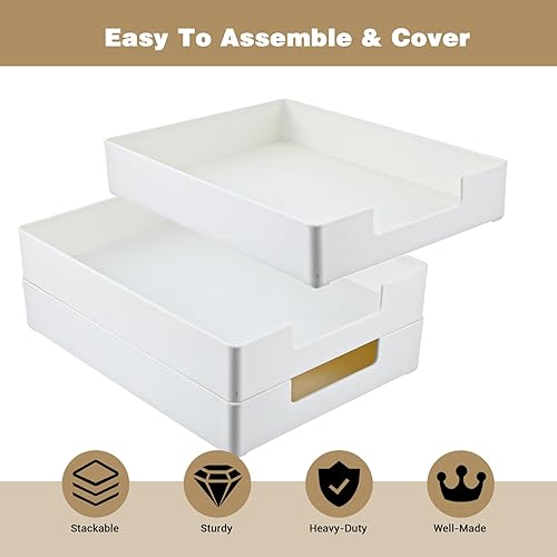 Miniatura 3 de Bandeja organizadora de escritorio rectangular de plástico de 2 piezas, bandeja de cartas de escritorio, bandeja de archivos apilable tamaño carta
