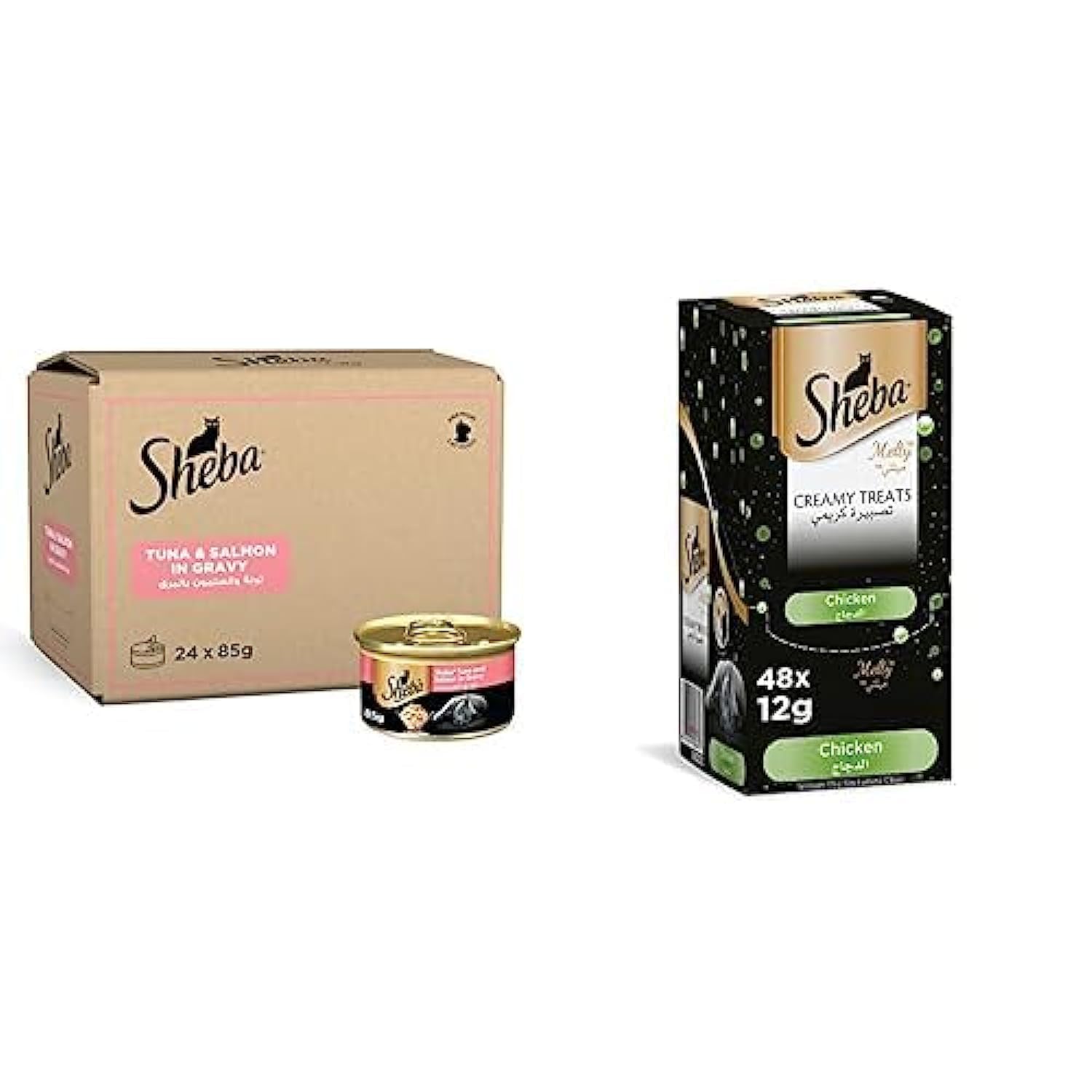 ShebaFlaked Tuna Topped With Salmon Cat Food, 24 X 85G + SHEBA Melty Chicken Flavor 48g (12gx4sachet) - Pack of 12