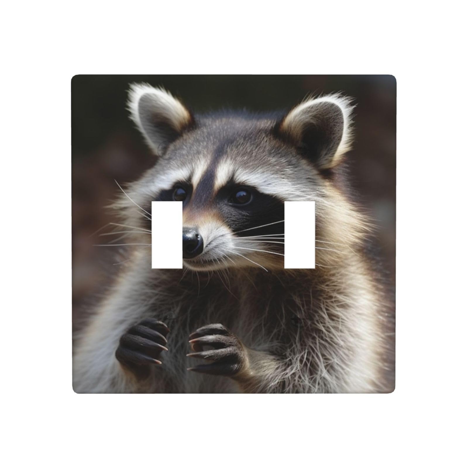 Kloph Raccoon Decorator Double Toggle Light Switch Covers Wall Plate 2-Gang Standard Size 4.5" X 4.5" Double Toggle Switch Wallplate Decorative 2 Gang Wall Switch Plate Covers