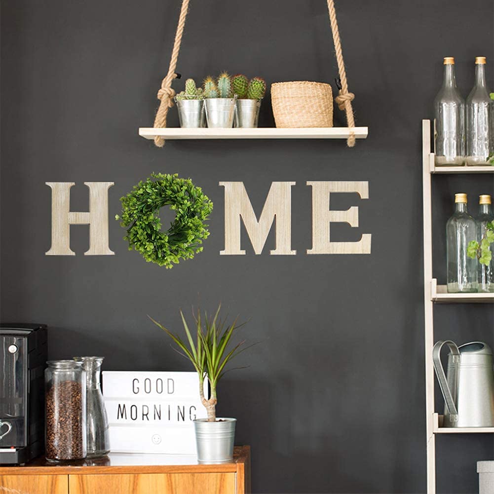 JUJIAN Inicio Letrero De Cuero con Corona Artificial de Eucalipto, Letras de Hogar para Decoración de Sala de Estar (Propiedad)